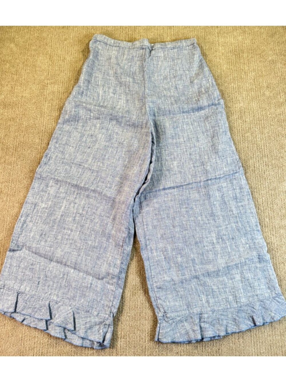 Bryn Walker L Blue Wide-Leg Linen Pants Lagan Cottage Boho Crop Ruffle